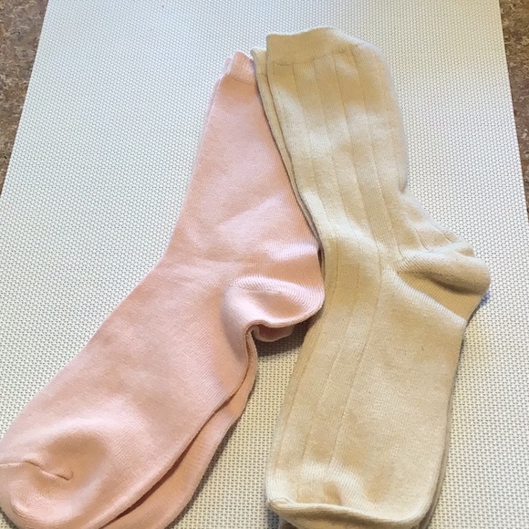 NWOT TWO RIBBED TOP PINK AND CREAM SOCKS - Picture 1 of 4